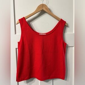 St John cropped scallop trim round neckline sweater top Red